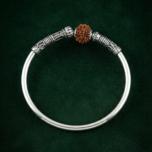 Silver Carved Om & Rudraksha Centerpiece Cuff Kada