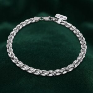 Men's Diamond-Cut Textured Silver Link Bracelet