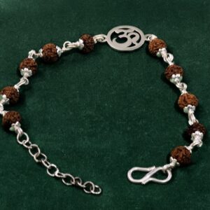 Sterling Silver Om Charm Rudraksha Chain Bracelet