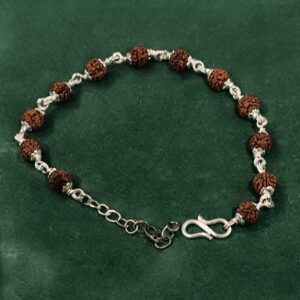 Handmade Silver Wire-Wrapped Rudraksha Chain Bracelet