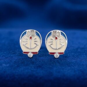 Enamel Doraemon Anime Face Silver Stud Earrings
