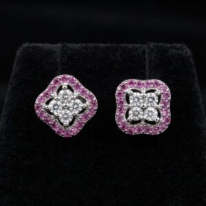 Magenta Pink Halo Floral Cluster Stud Earrings