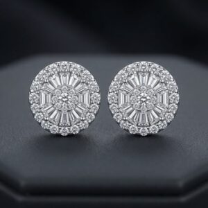 Radial Baguette & Round Cubic Zirconia Halo Studs