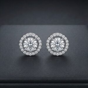 Classic Solitaire CZ Round Halo Stud Earrings