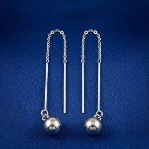Polished Silver Metallic Ball Chain Threader Earrings