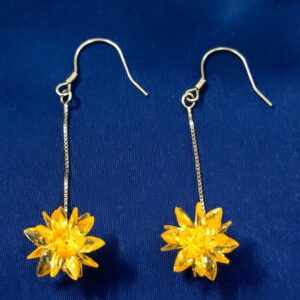 Amber Yellow Sunflower Crystal Drop Earrings