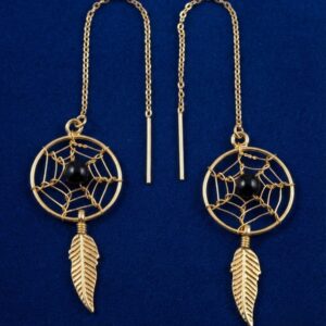 Boho Gold Dreamcatcher Feather Threader Earrings