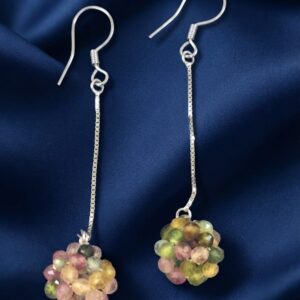 Pastel Gemstone Cluster Fine Silver Chain Earrings