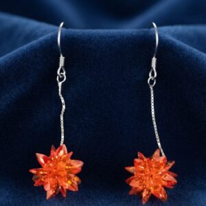 Fiery Orange Starburst Crystal Chain Drop Earrings