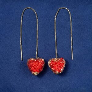 Ruby Red Faceted Crystal Heart Threader Earrings