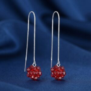 Scarlet Red Faceted Crystal Ball Threader Earrings
