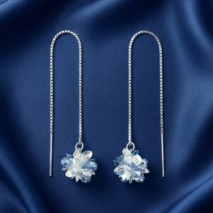 Iridescent Ice Blue Petal Crystal Threader Earrings