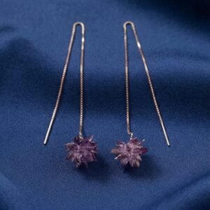 Lavender Starburst Crystal Rose Gold Threader Earrings
