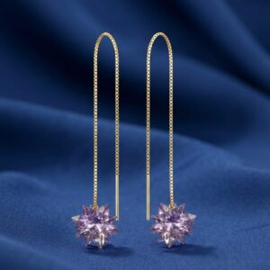 Lavender Starburst Crystal Gold Threader Earrings