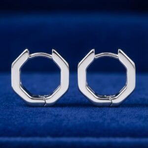 Sleek Octagon Sterling Silver Huggie Hoop