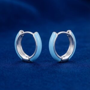 Pastels Light Blue Enamel Silver Huggie Hoops