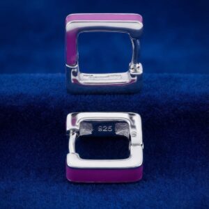 Violet Enamel Square Sterling Silver Huggie Hoops