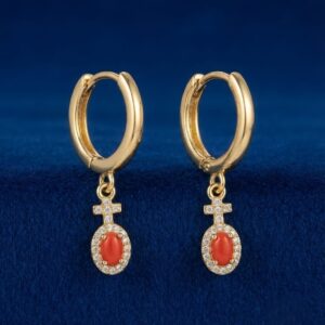 Gold Cross Coral Drop Hoop Earrings