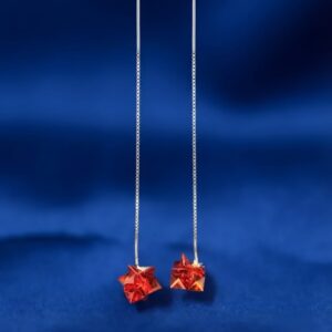 Red Crystal Threader Chain Earrings