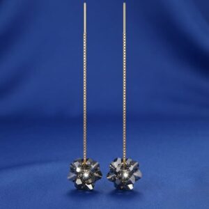 Black Crystal Flower Threader Earrings