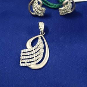 Silver Wave Crystal Pendant & Earrings Set