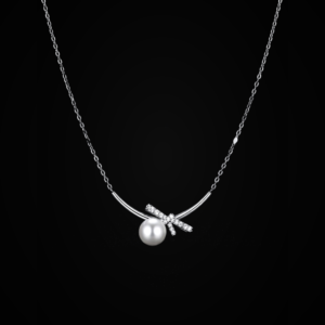 Silver Pearl Bow Necklace