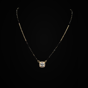 Black Bead Square Stone Necklace