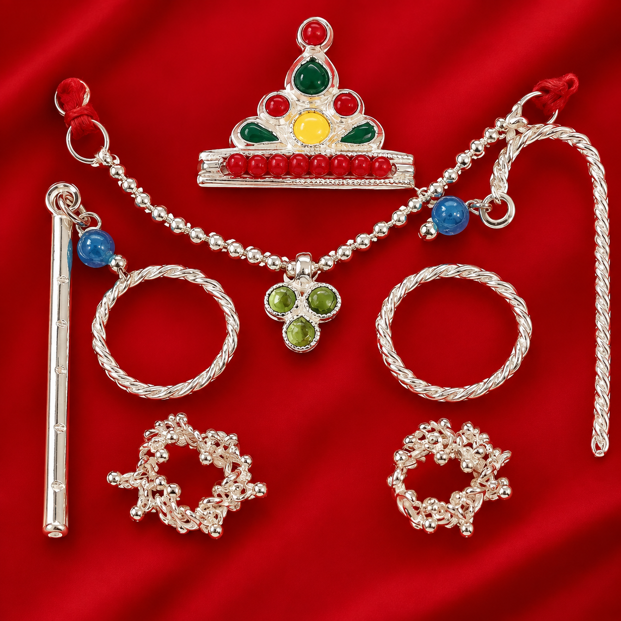 Silver Designer Laddu Gopal Shringar Complete Set