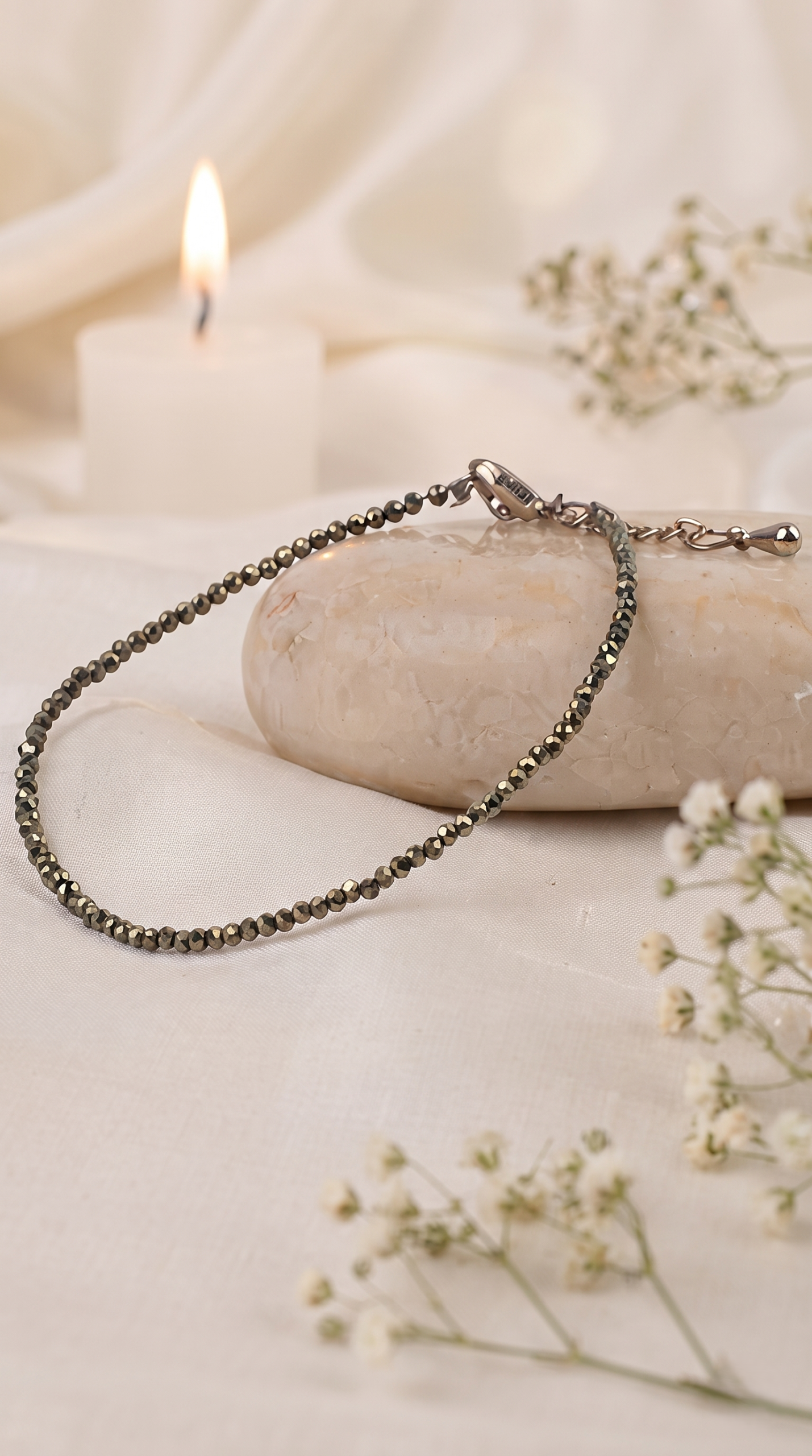 Dainty Faceted Pyrite Stone Anklet