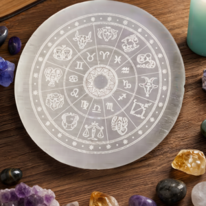 Engraved Selenite Zodiac Crystal Charging Plate