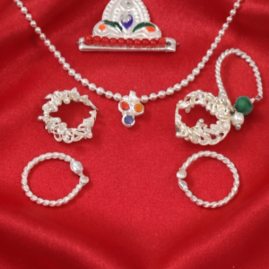 Silver Deity Shringar Set with Multi-Color Stones