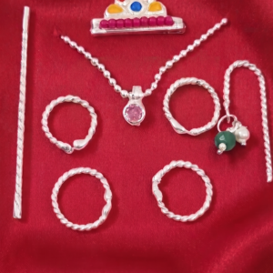 Silver Deity Shringar Set with Pink Pendant