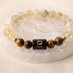Pisces Zodiac Brown & White Beaded Bracelet