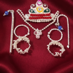 Silver Deity Shringar Set with Tri-Stone Pendant