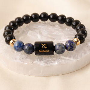 Sagittarius Zodiac Black & Blue Beaded Bracelet