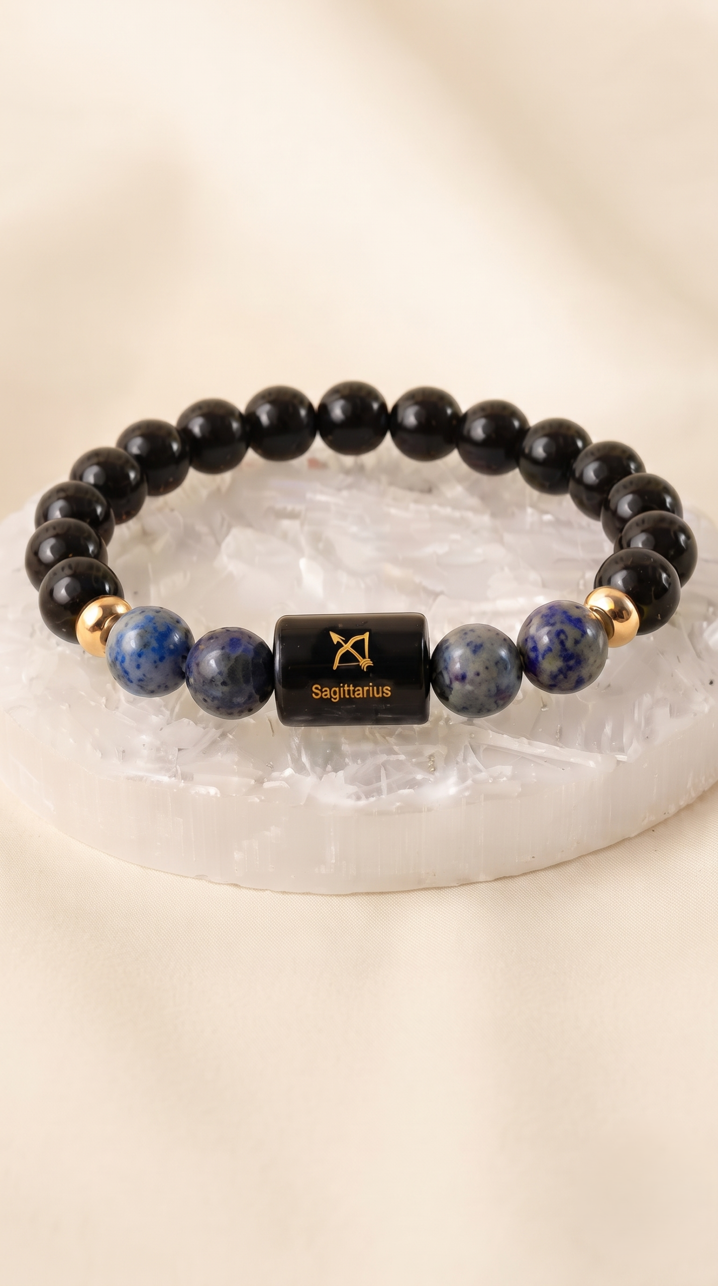 Sagittarius Zodiac Black & Blue Beaded Bracelet