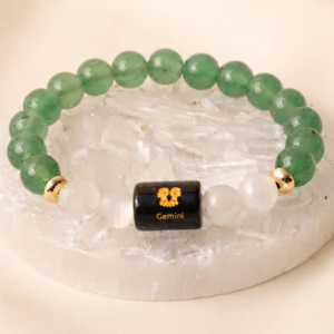 Gemini Zodiac Green & White Beaded Bracelet