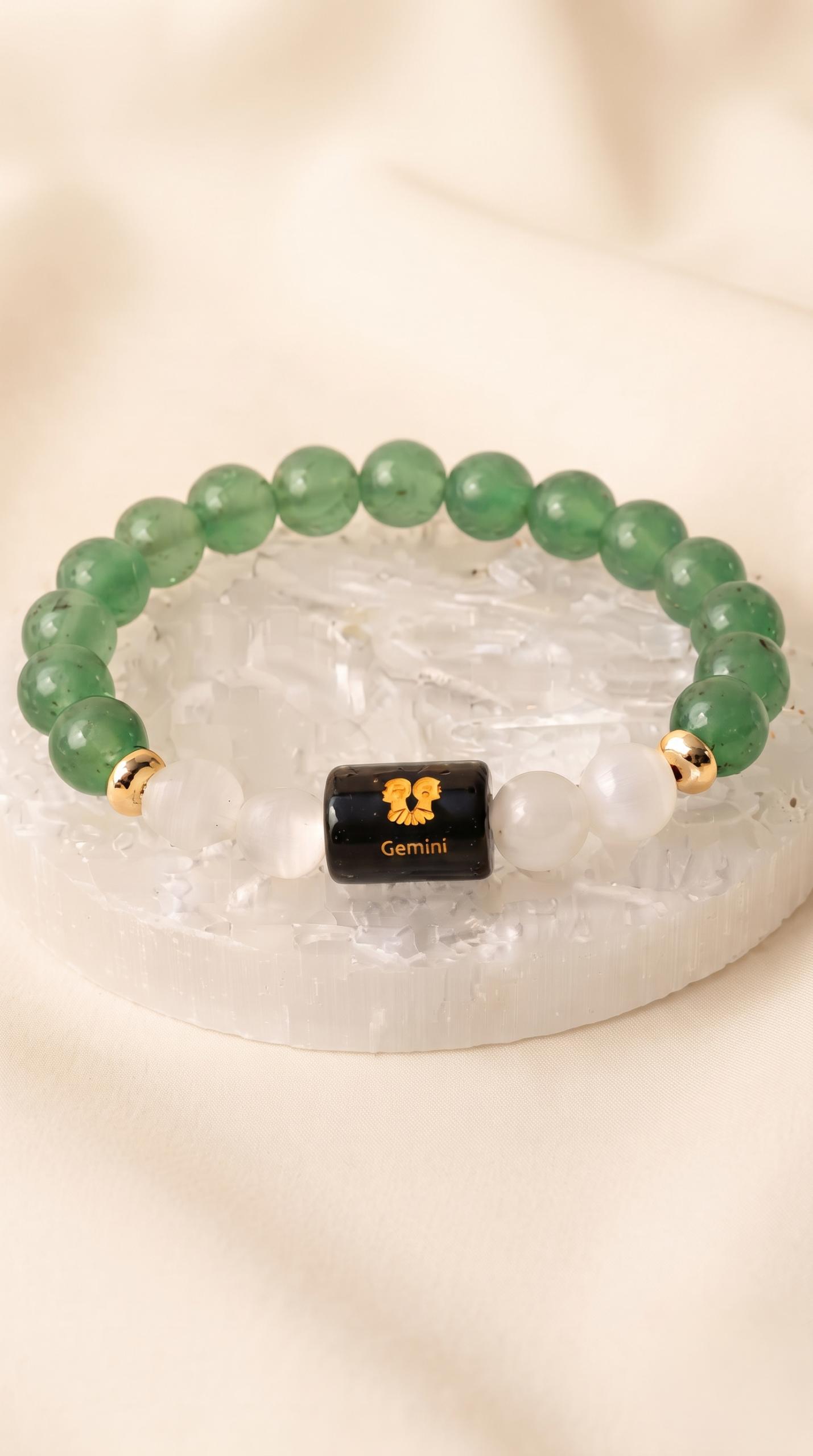 Gemini Zodiac Green & White Beaded Bracelet