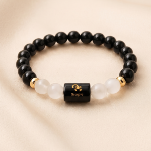 Scorpio Zodiac Black & White Beaded Bracelet