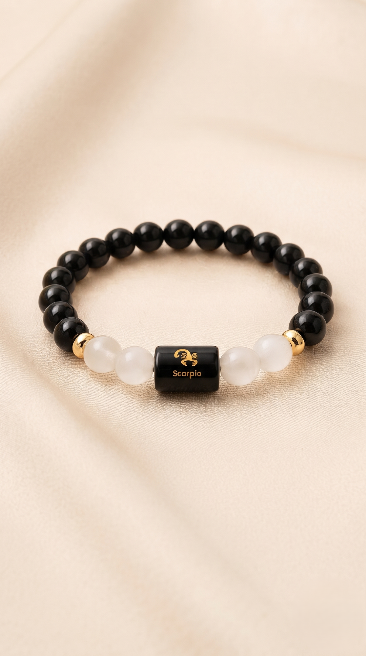 Scorpio Zodiac Black & White Beaded Bracelet