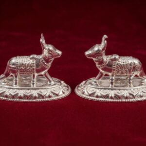 Traditional Silver-Plated Nandi Bull Pair Idols