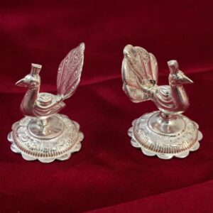 Graceful Silver-Plated Peacock Pair Decor