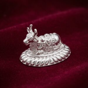 Devotional Silver-Plated Nandi Bull Murti
