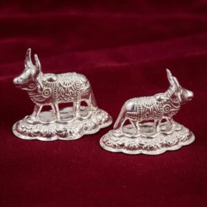 Silver Plated Kamdhenu Cow and Calf Pair