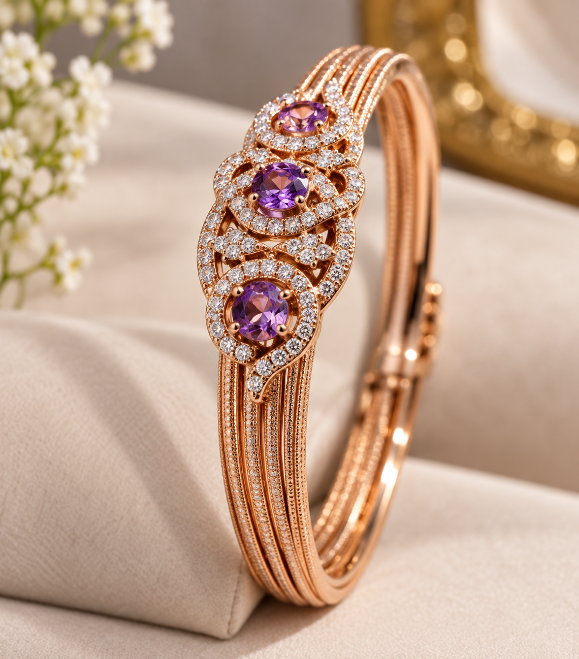 Royal Amethyst Rose Gold Diamond Bangle