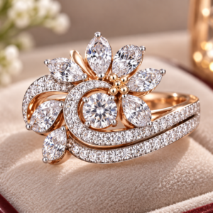 Elegant Floral Diamond Rose Gold Ring