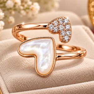 Pearl and Crystal Heart Bypass Ring
